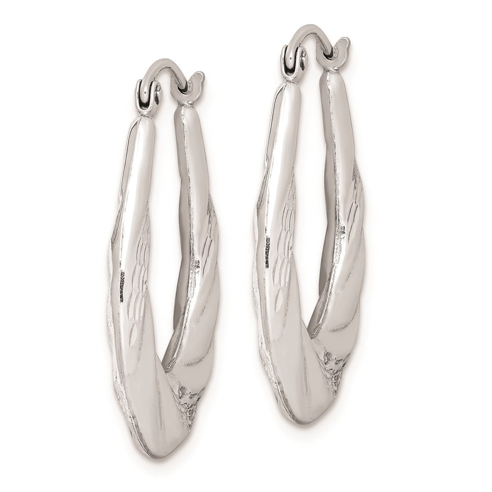 Sterlingsilber Rhodiniert Diamantiert Gewellt Oval Creolen
