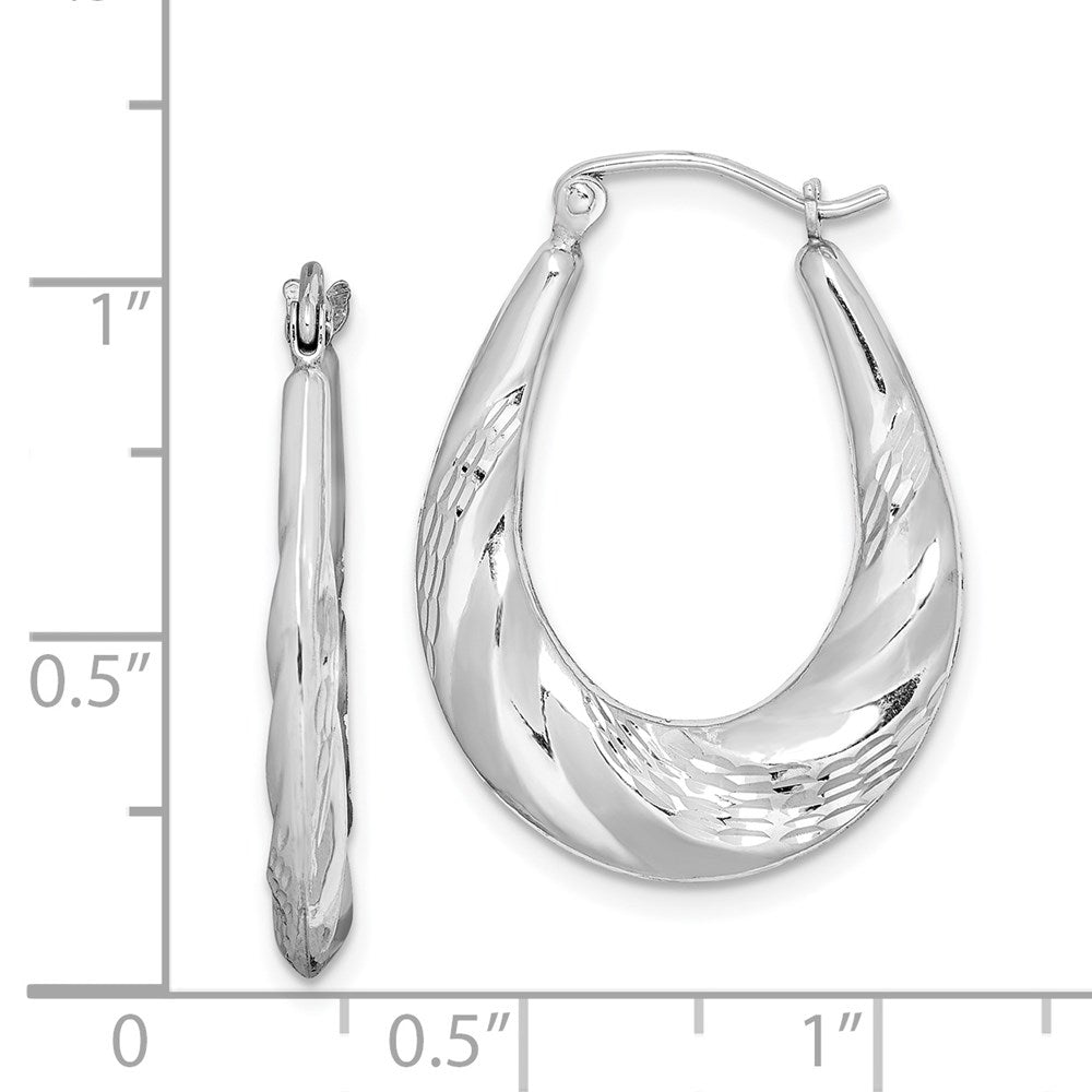 Sterlingsilber Rhodiniert Diamantiert Gewellt Oval Creolen