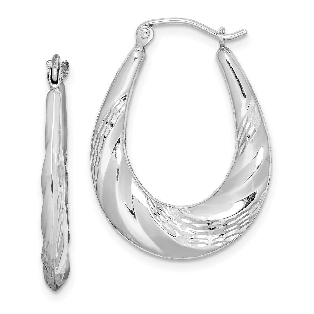 Sterlingsilber Rhodiniert Diamantiert Gewellt Oval Creolen