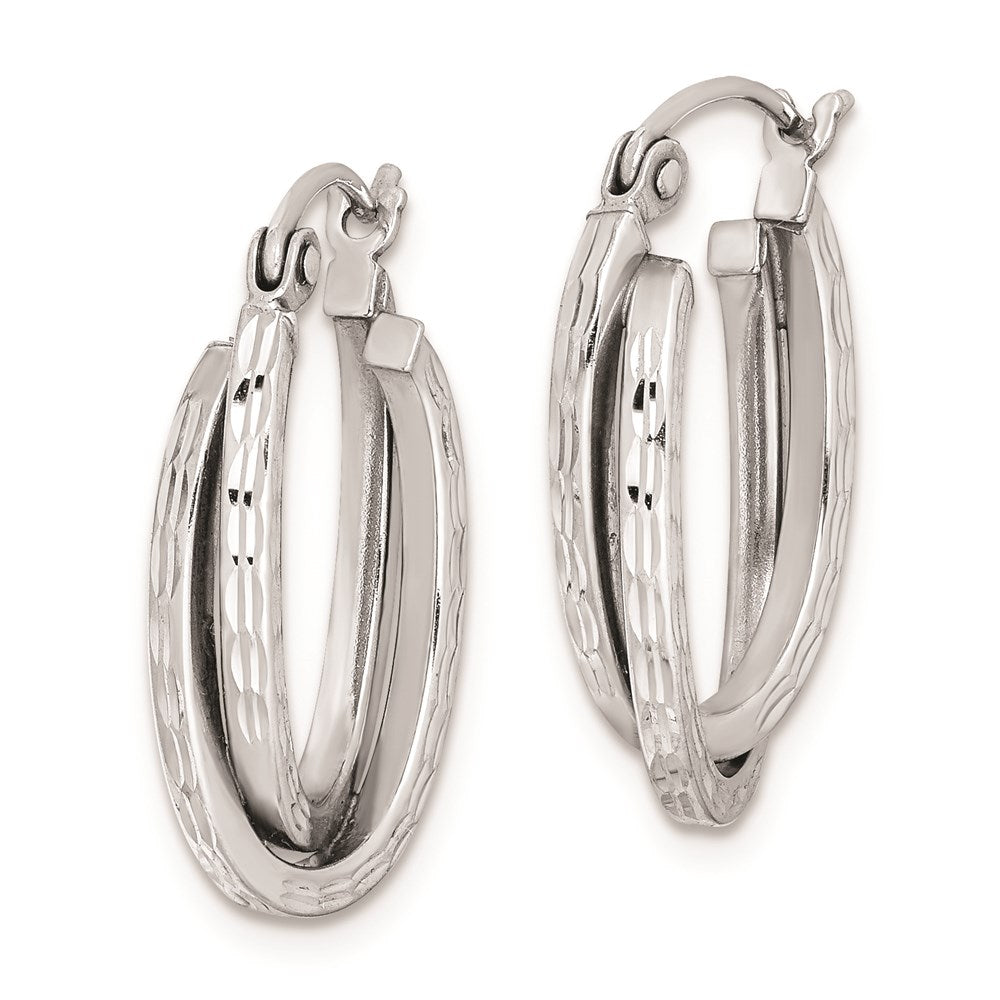 Sterlingsilber Rhodiniert Strukturiert Doppelt Oval Creolen