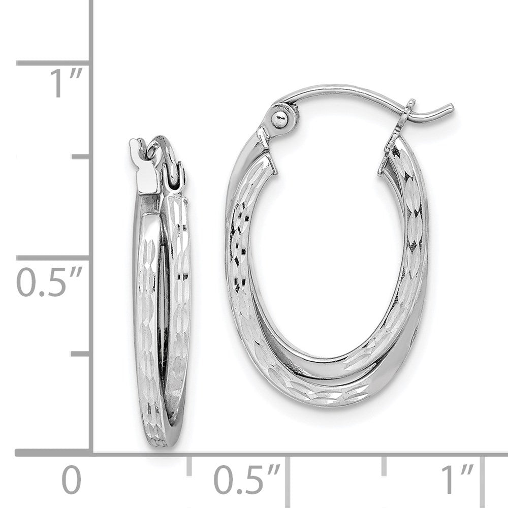 Sterlingsilber Rhodiniert Strukturiert Doppelt Oval Creolen
