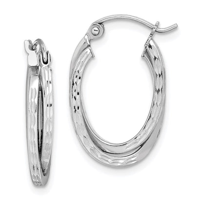 Sterlingsilber Rhodiniert Strukturiert Doppelt Oval Creolen
