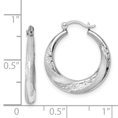 Sterlingsilber Rhodiniert Gebürstet & Diamantiert Gewellt Rund Creolen