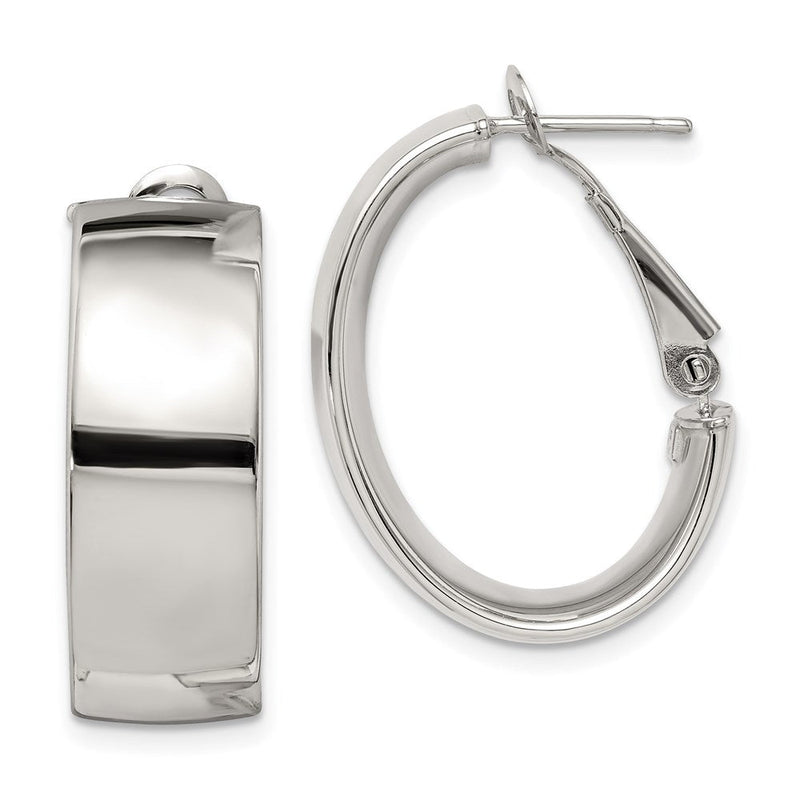 Sterlingsilber Rhodiniert Poliert 10mm Omega Rückseite Oval Creolen