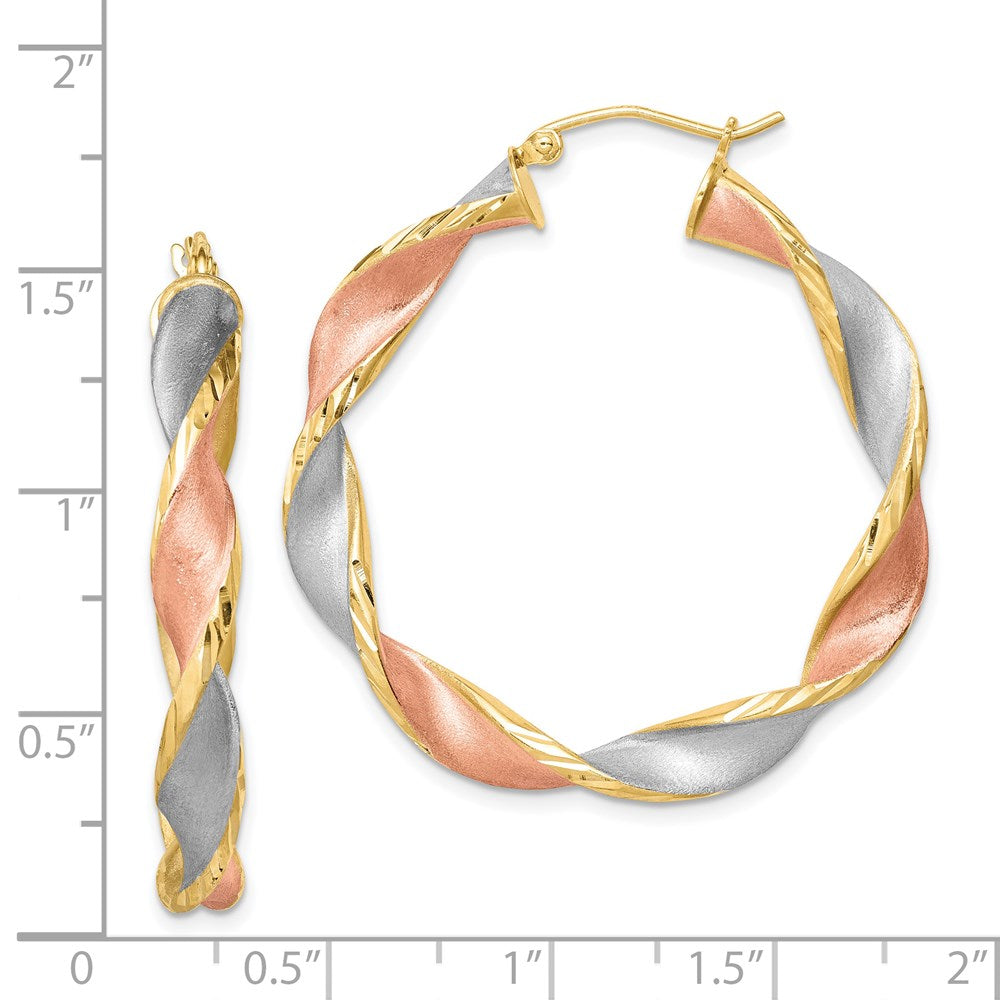 Sterlingsilber Rhodiniert Gelb/rose Vermeil Diamantiert 5mmtwisted Creolen