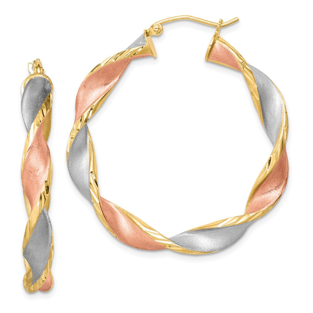 Sterlingsilber Rhodiniert Gelb/rose Vermeil Diamantiert 5mmtwisted Creolen