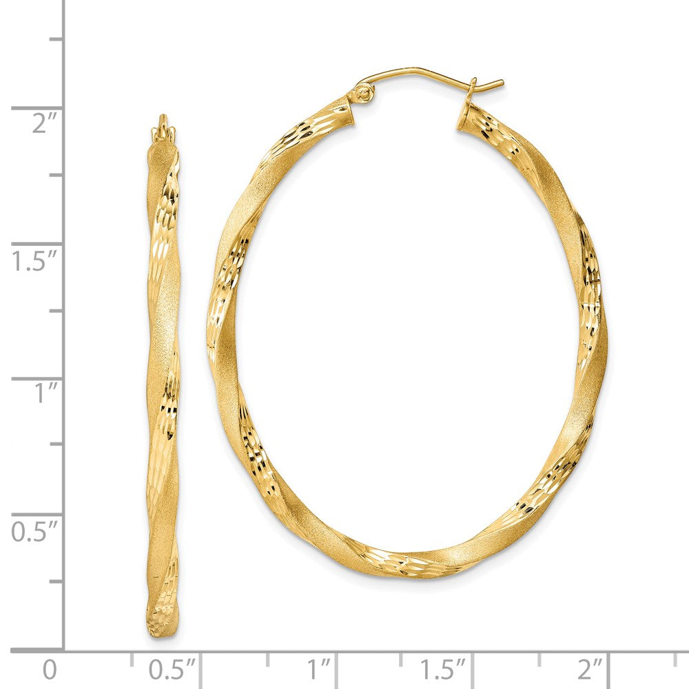 Sterlingsilber Vergoldet Diamantiert Gedreht Satiniert 4mm Oval Creolen