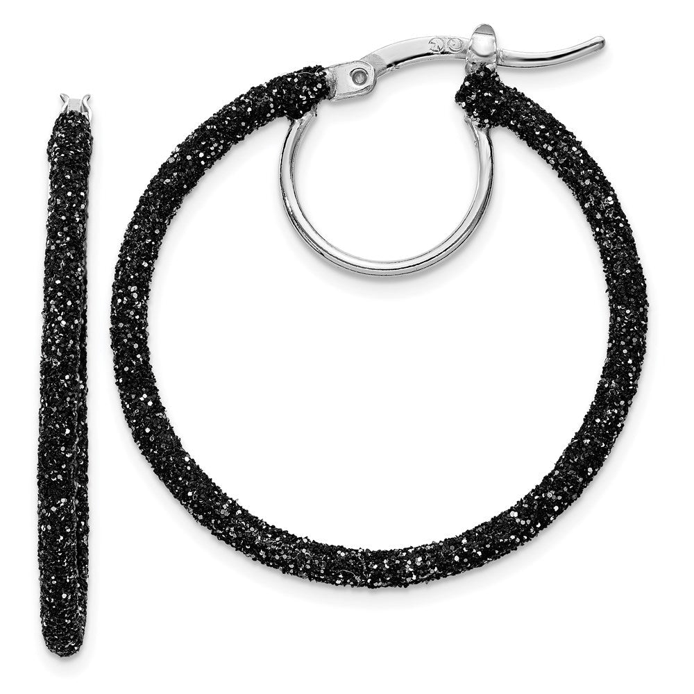 Sterlingsilber Rhodium/black Glitzer Emaille 2x30mm Creolen