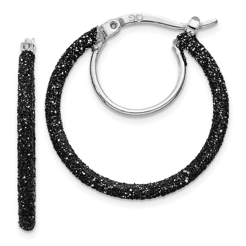 Sterlingsilber Rhodium/black Glitzer Emaille 2x25mm Creolen