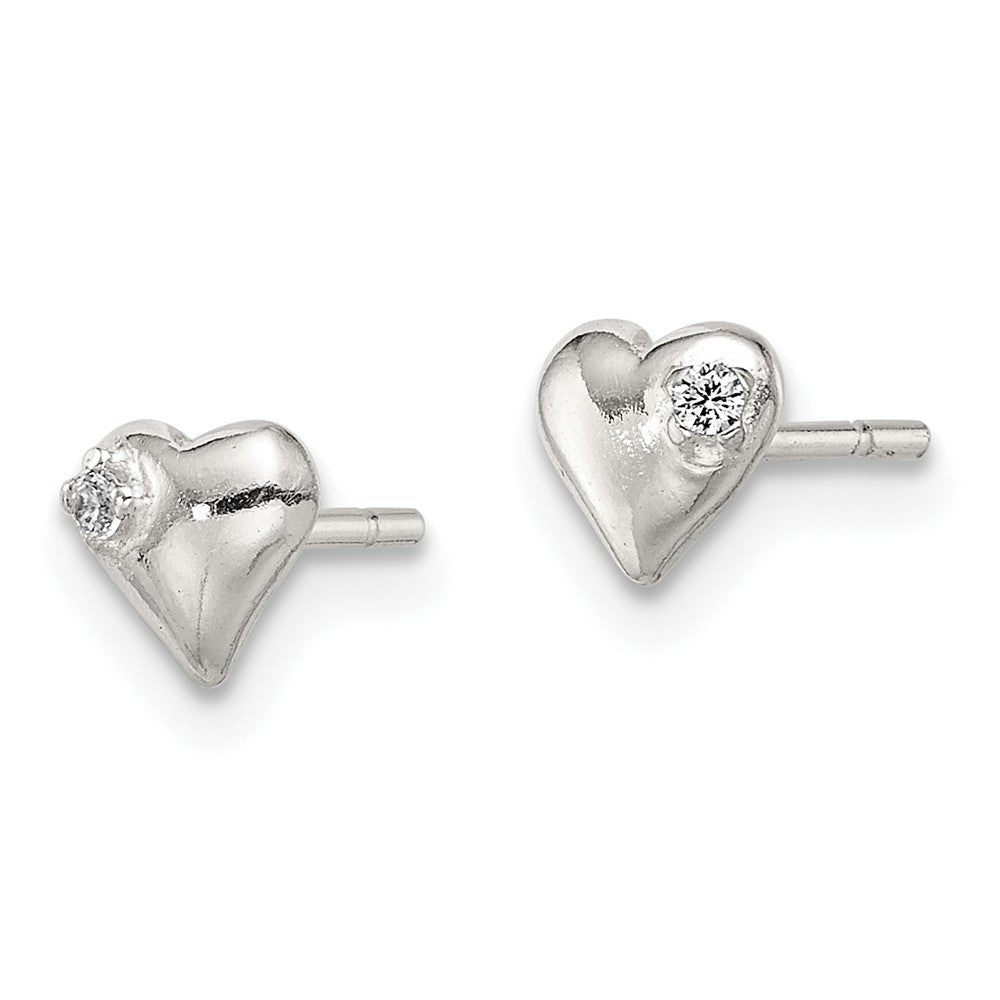 Sterlingsilber Poliert Herz mit Zirkonia Ohrstecker