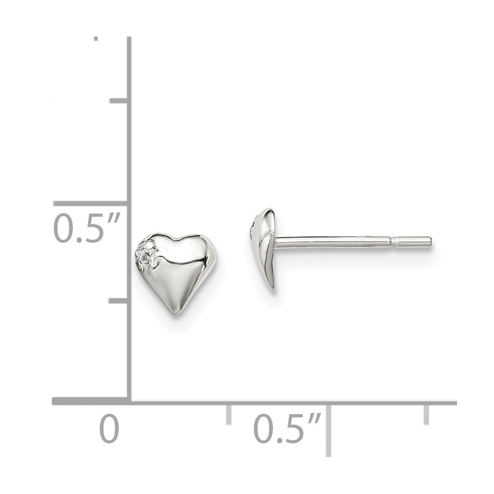 Sterlingsilber Poliert Herz mit Zirkonia Ohrstecker