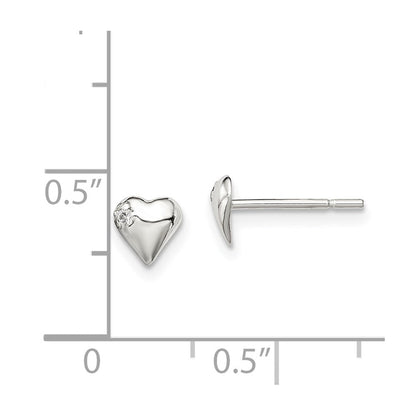 Sterlingsilber Poliert Herz mit Zirkonia Ohrstecker