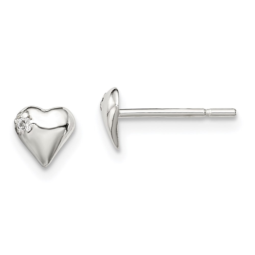 Sterlingsilber Poliert Herz mit Zirkonia Ohrstecker