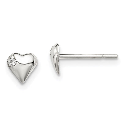 Sterlingsilber Poliert Herz mit Zirkonia Ohrstecker