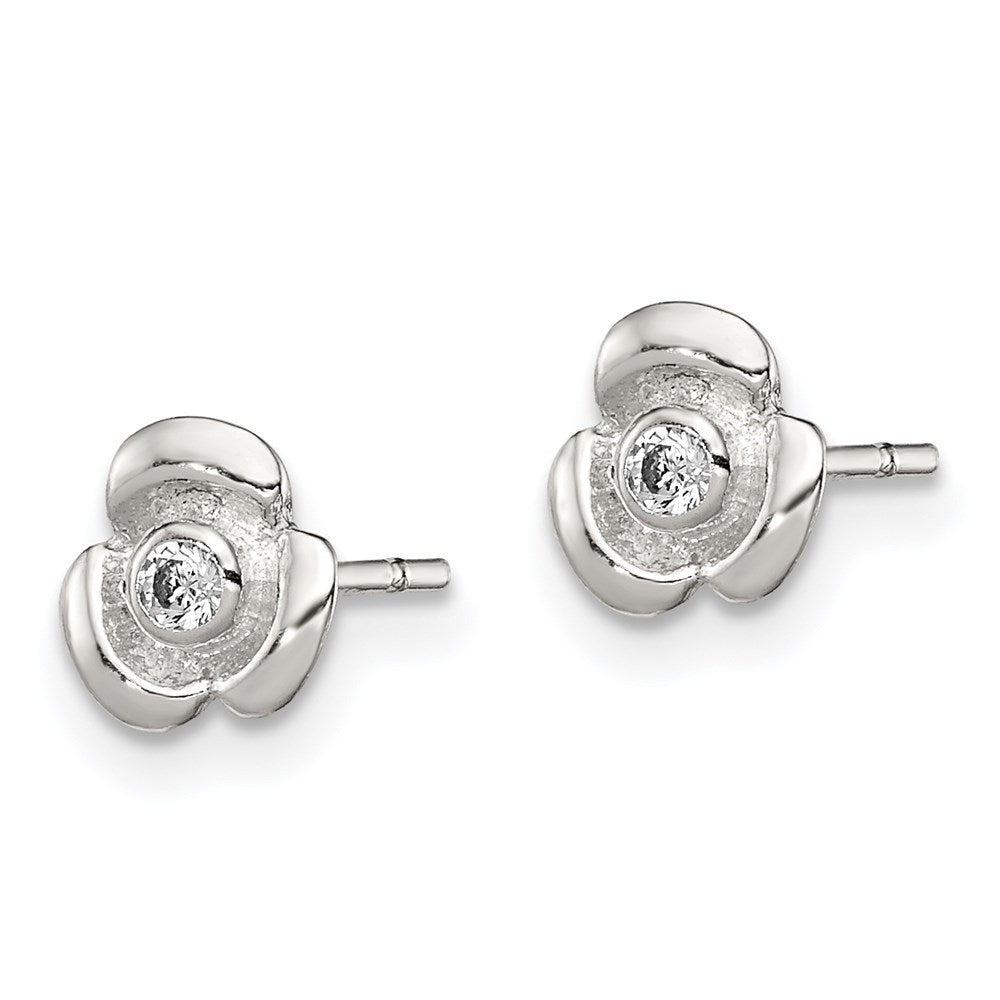 Sterlingsilber Poliert Blume mit Zirkonia Kinder Ohrstecker