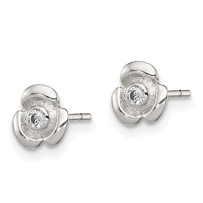 Sterlingsilber Poliert Blume mit Zirkonia Kinder Ohrstecker