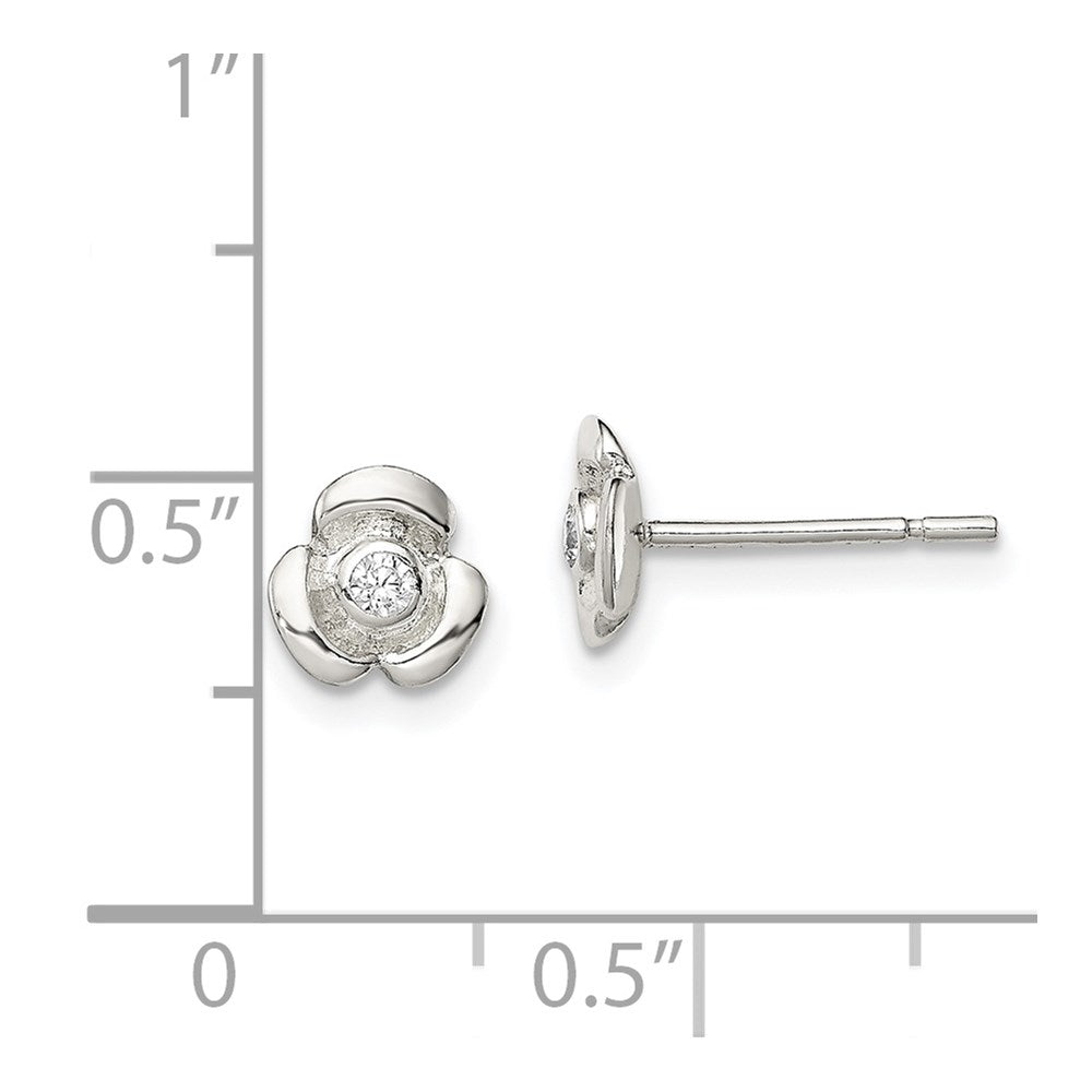 Sterlingsilber Poliert Blume mit Zirkonia Kinder Ohrstecker