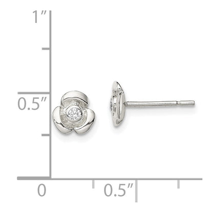 Sterlingsilber Poliert Blume mit Zirkonia Kinder Ohrstecker