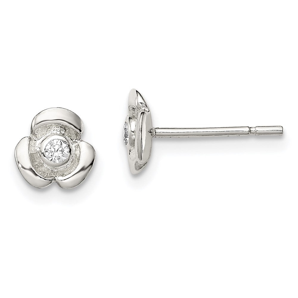 Sterlingsilber Poliert Blume mit Zirkonia Kinder Ohrstecker