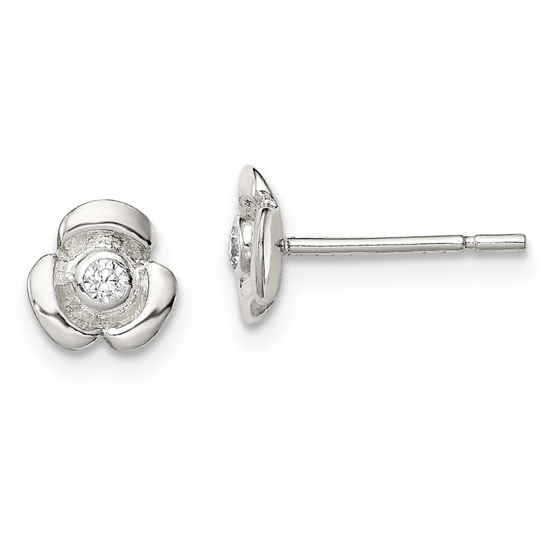 Sterlingsilber Poliert Blume mit Zirkonia Kinder Ohrstecker