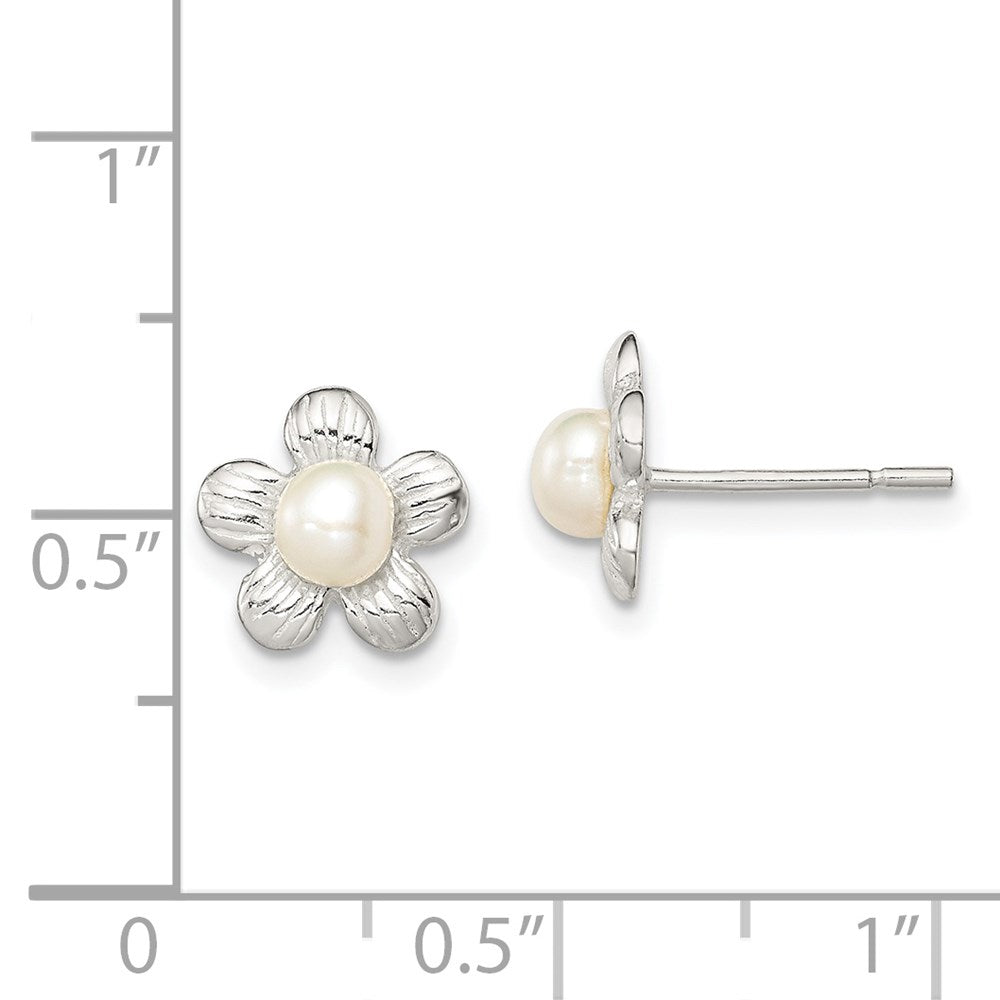 Sterlingsilber Poliert & Strukturiert Sim. Perle Blume Ohrstecker