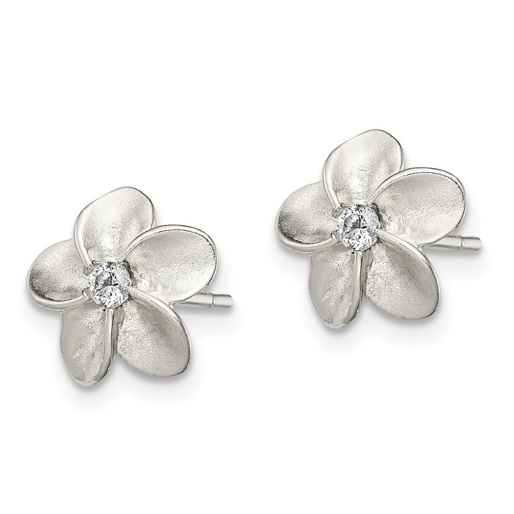 Sterlingsilber Poliert & Satiniert Zirkonia Blume Ohrstecker