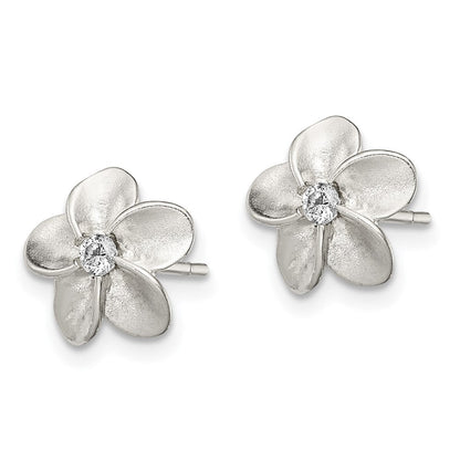 Sterlingsilber Poliert & Satiniert Zirkonia Blume Ohrstecker