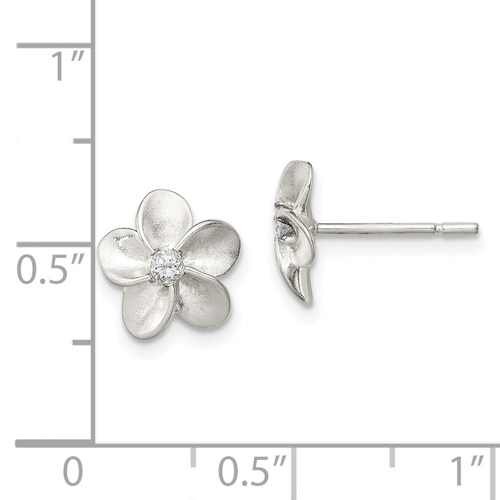 Sterlingsilber Poliert & Satiniert Zirkonia Blume Ohrstecker