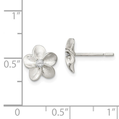 Sterlingsilber Poliert & Satiniert Zirkonia Blume Ohrstecker