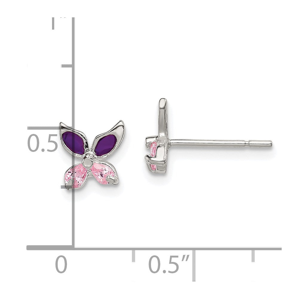 Sterlingsilber Rosa Zirkonia & Lila Emaille Schmetterling Kinder Ohrstecker
