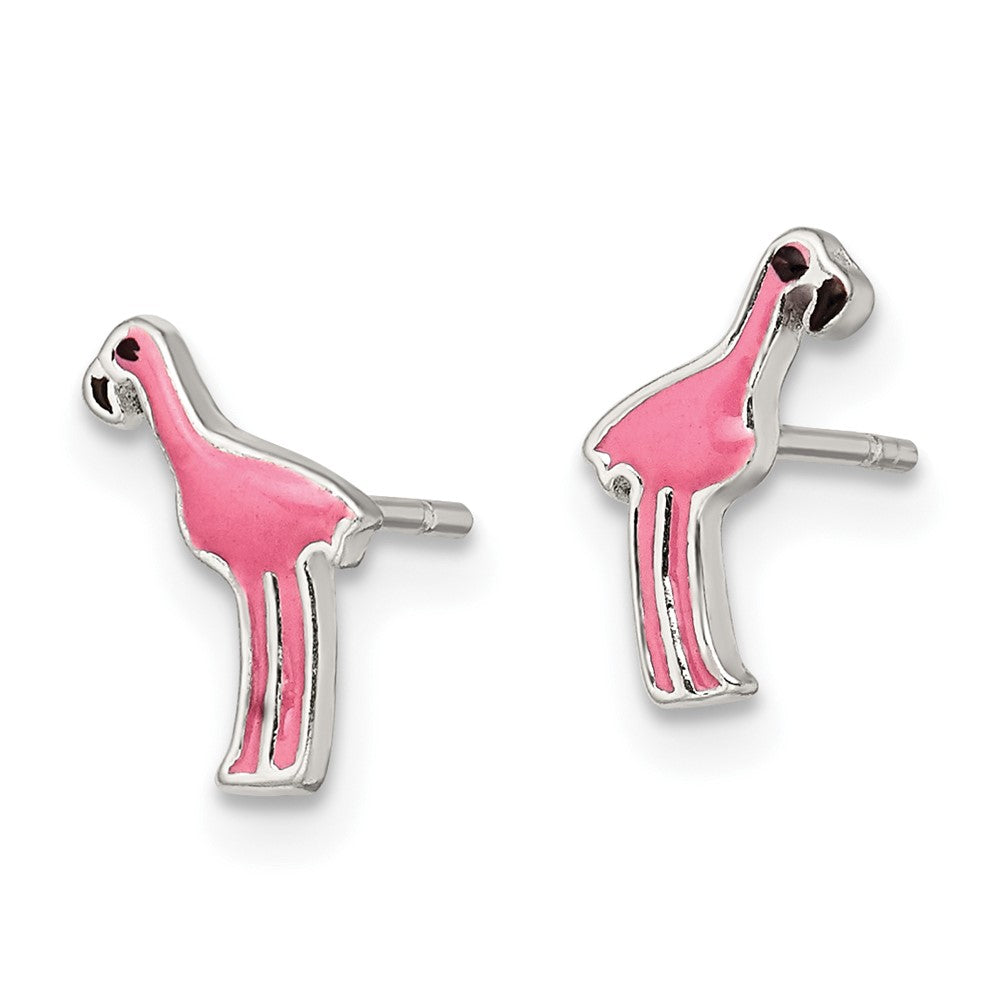 Sterlingsilber Poliert Rosa & Schwarz Emailliert Flamingo Ohrstecker