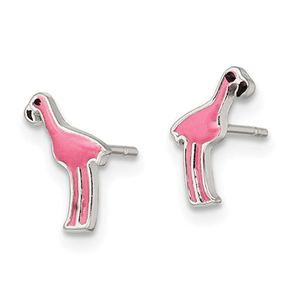Sterlingsilber Poliert Rosa & Schwarz Emailliert Flamingo Ohrstecker