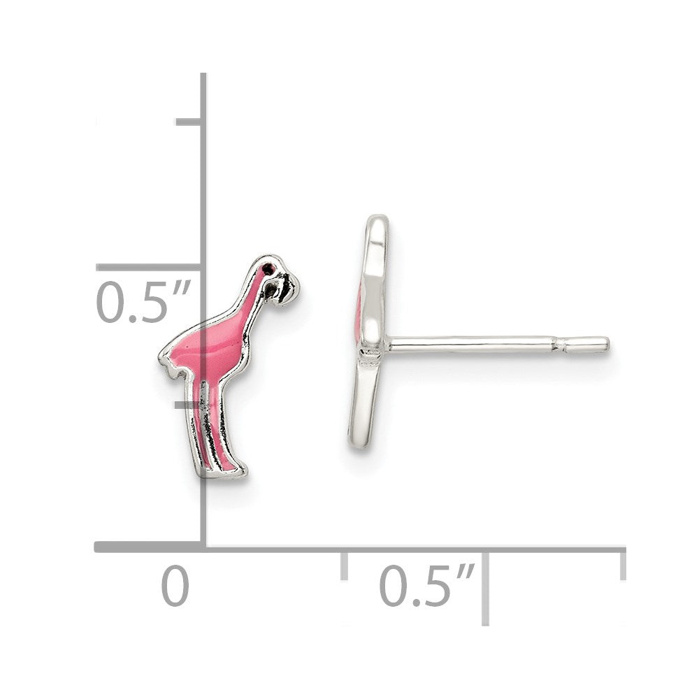 Sterlingsilber Poliert Rosa & Schwarz Emailliert Flamingo Ohrstecker