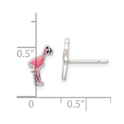 Sterlingsilber Poliert Rosa & Schwarz Emailliert Flamingo Ohrstecker