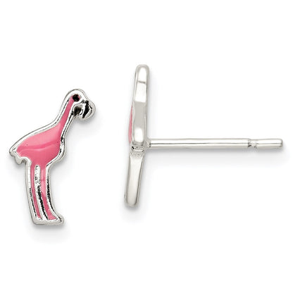 Sterlingsilber Poliert Rosa & Schwarz Emailliert Flamingo Ohrstecker