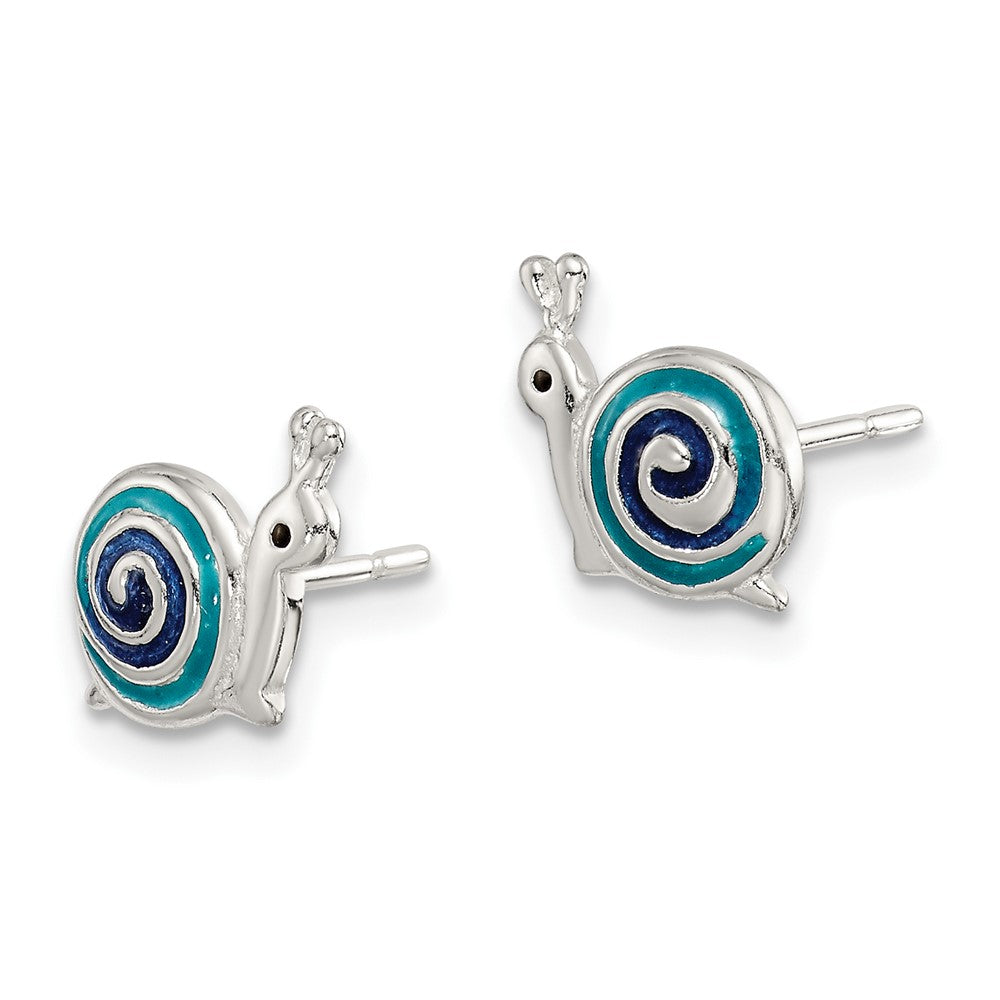 Sterlingsilber Poliert Blau & Schwarz Emailliert Snail Ohrstecker