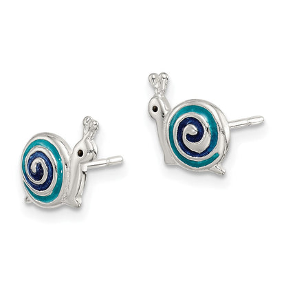 Sterlingsilber Poliert Blau & Schwarz Emailliert Snail Ohrstecker