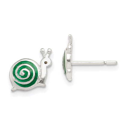 Sterlingsilber Poliert Grün & Schwarz Emailliert Snail Ohrstecker