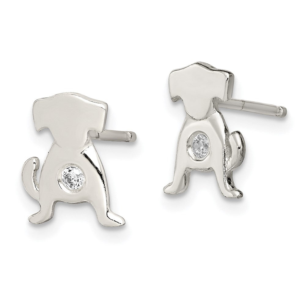 Sterlingsilber Poliert Zirkonia Hund Ohrstecker