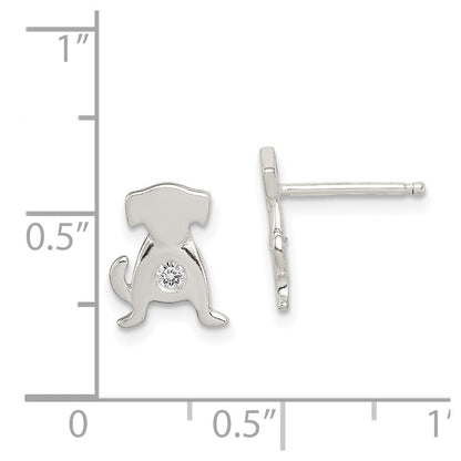 Sterlingsilber Poliert Zirkonia Hund Ohrstecker