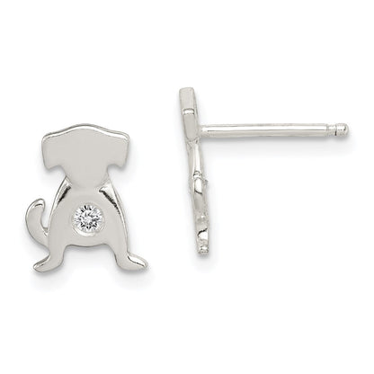Sterlingsilber Poliert Zirkonia Hund Ohrstecker