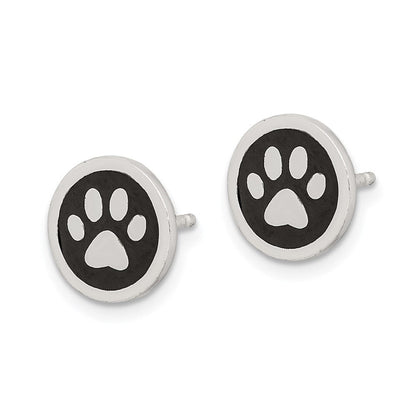Sterlingsilber Poliert Emaille Paw Druck Ohrstecker