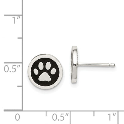 Sterlingsilber Poliert Emaille Paw Druck Ohrstecker