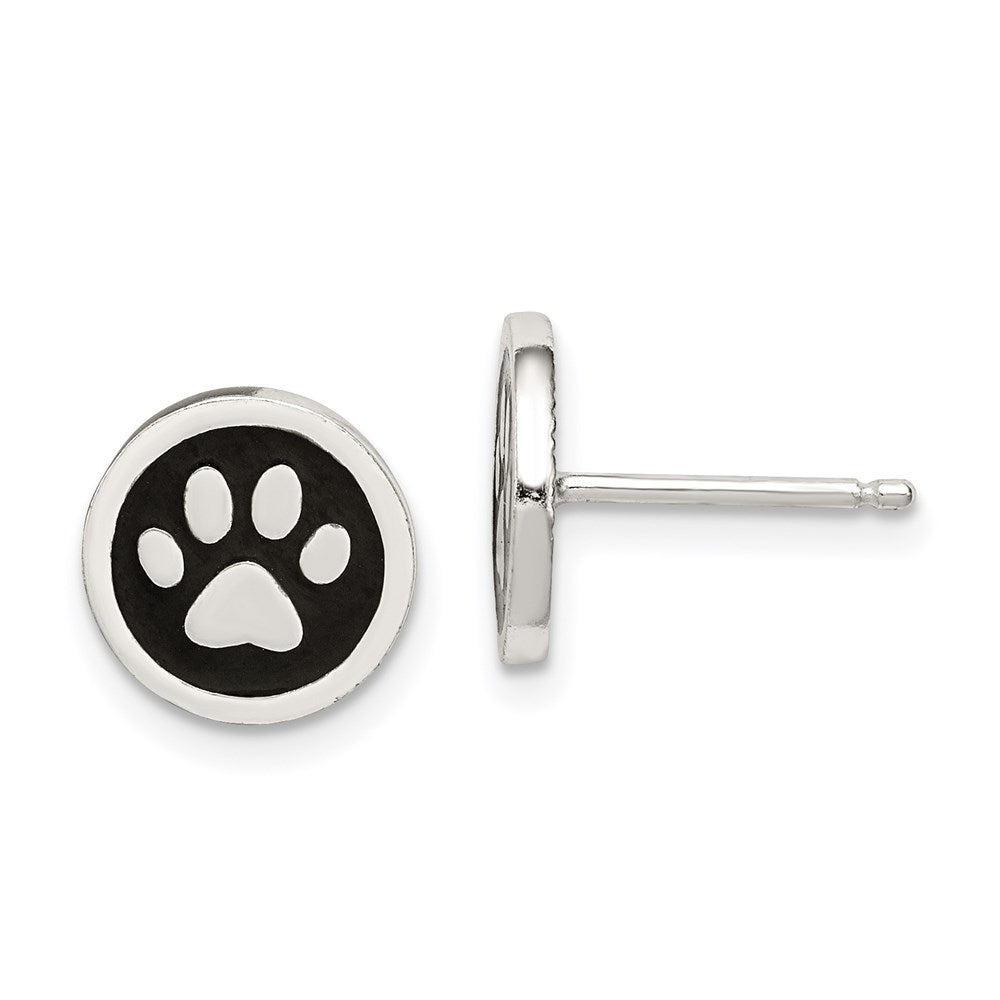 Sterlingsilber Poliert Emaille Paw Druck Ohrstecker