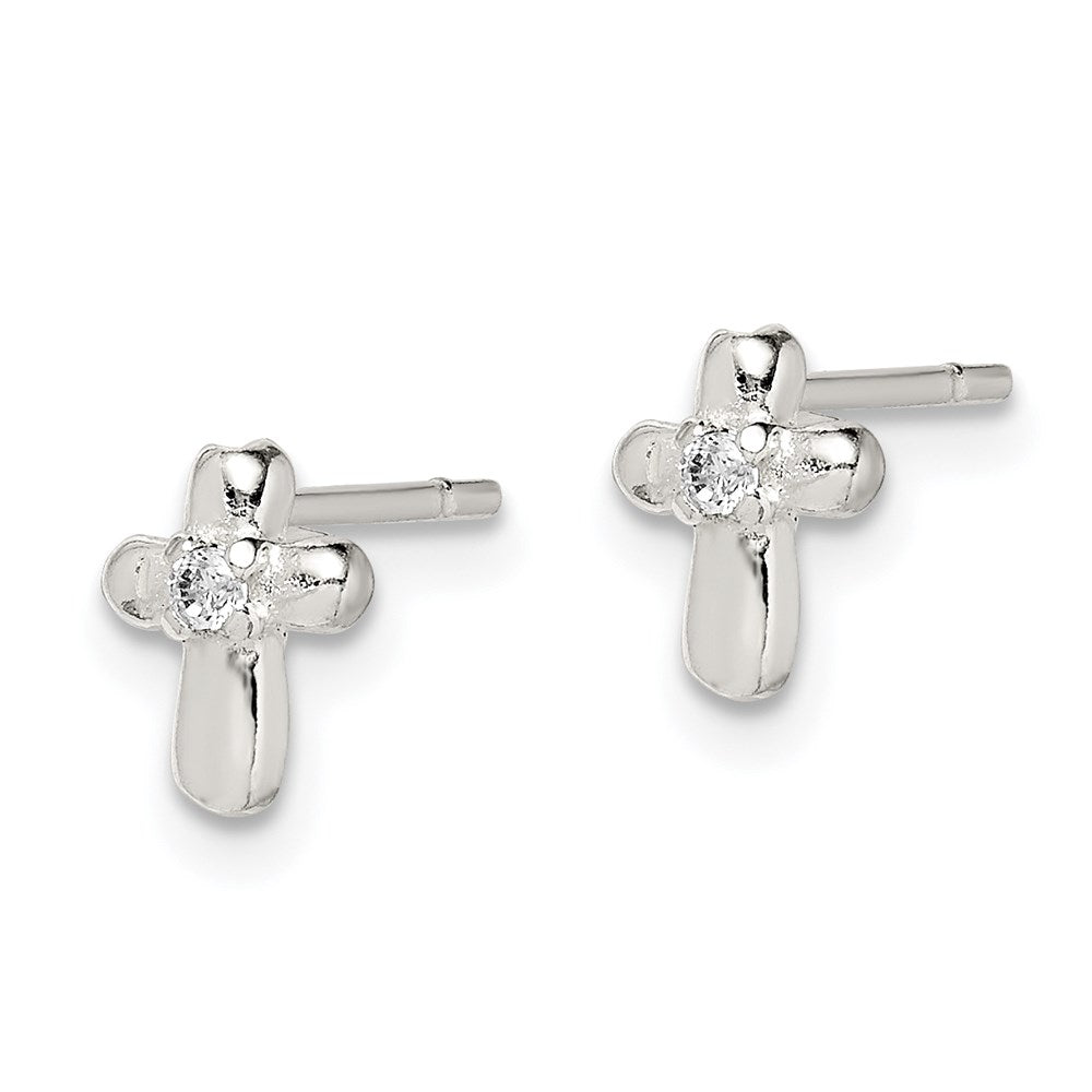 Sterlingsilber Poliert Kreuz mit Zirkonia Ohrstecker