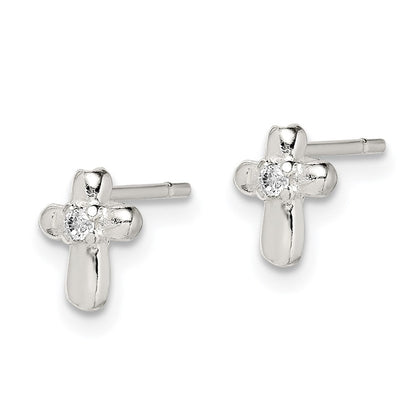 Sterlingsilber Poliert Kreuz mit Zirkonia Ohrstecker