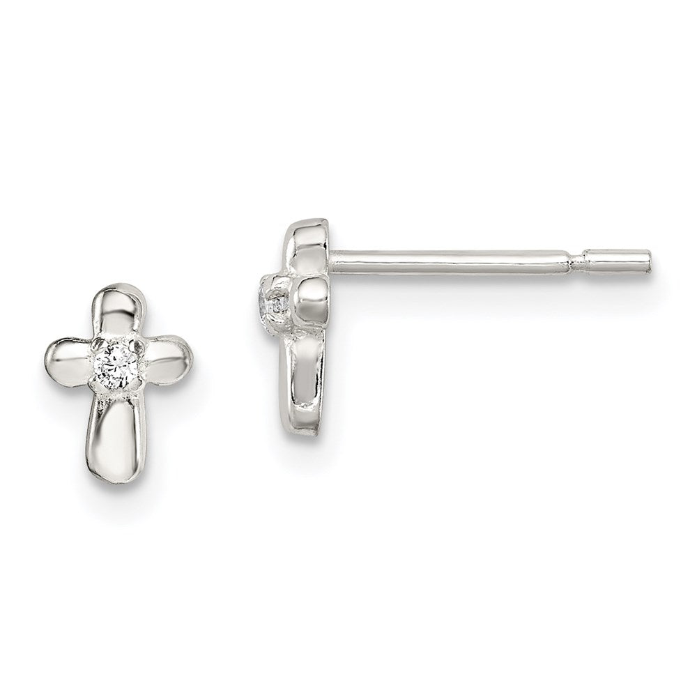 Sterlingsilber Poliert Kreuz mit Zirkonia Ohrstecker