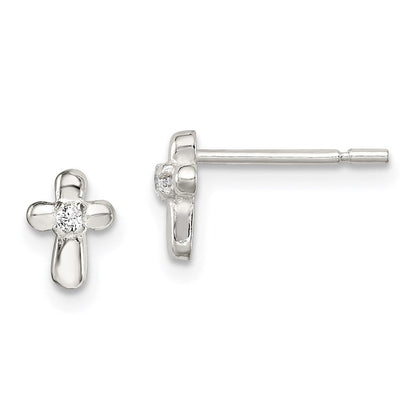 Sterlingsilber Poliert Kreuz mit Zirkonia Ohrstecker
