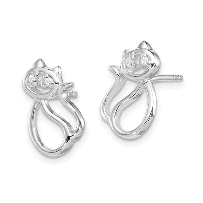 Sterlingsilber Rhodiniert Zirkonia Offen Katze Ohrstecker