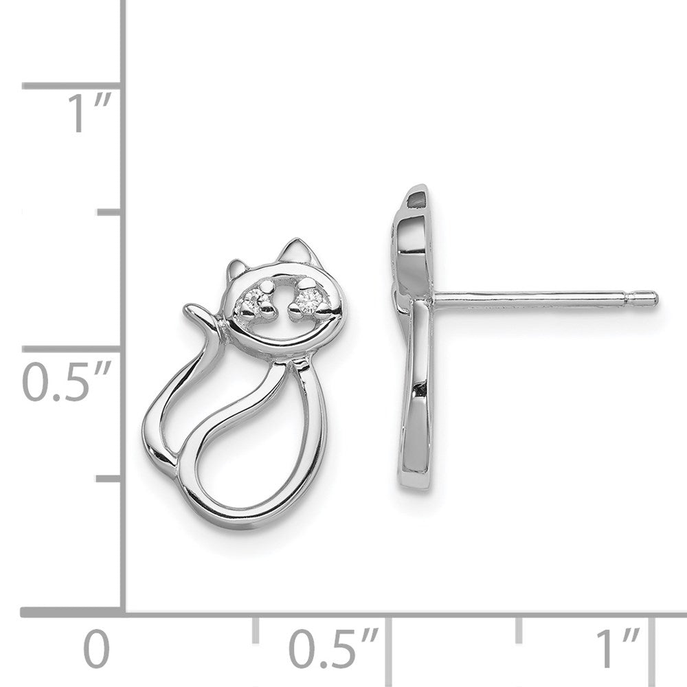 Sterlingsilber Rhodiniert Zirkonia Offen Katze Ohrstecker